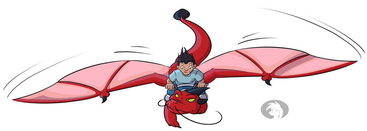 Red dragon and rider. Digital illustration.