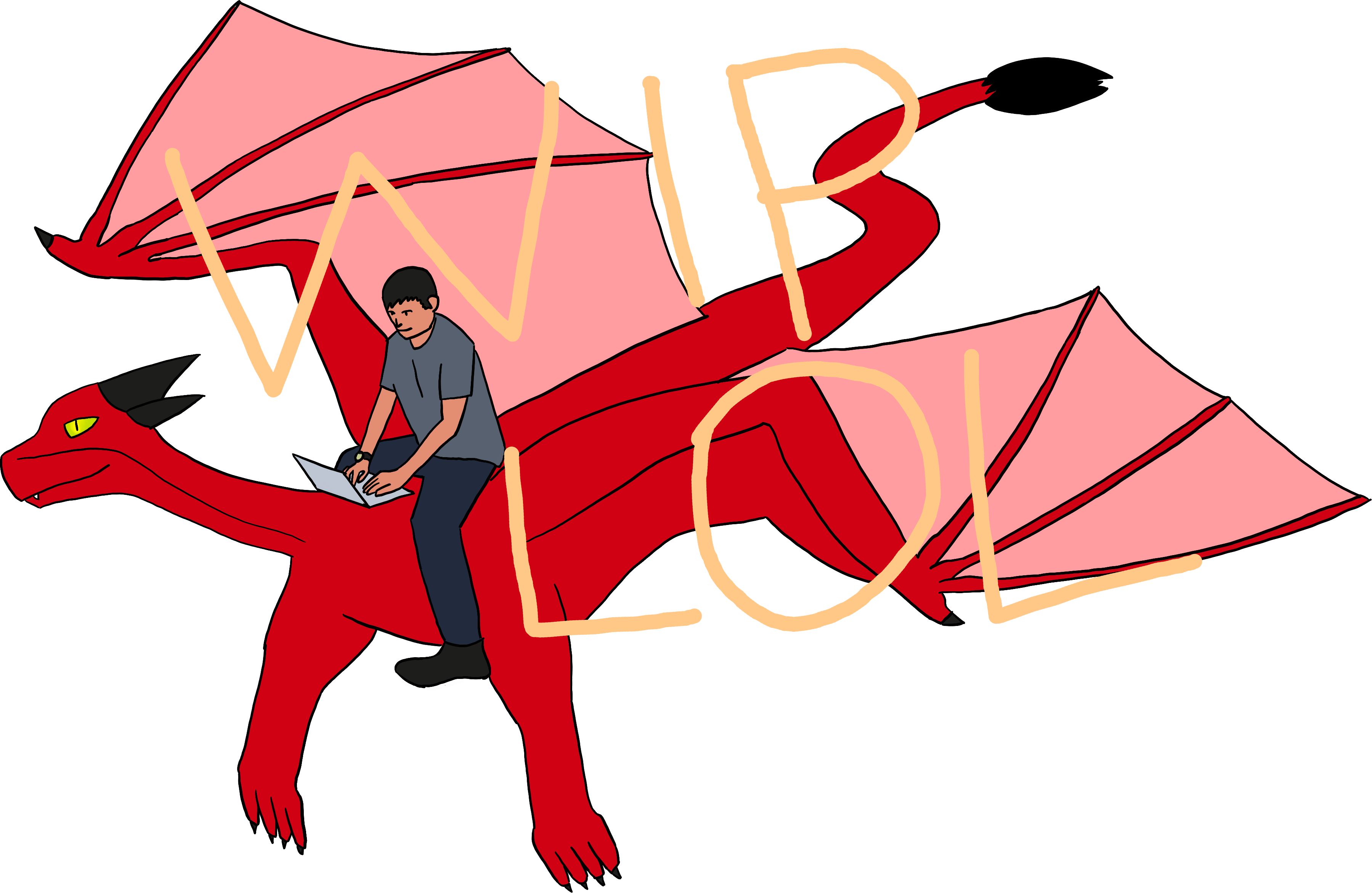 Red dragon and rider. Digital illustration.